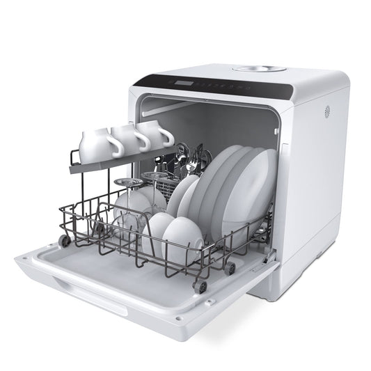 Hermitlux Countertop Dishwasher, 5 Washing Programs Portable Dishwasher With 5-Liter Built-in Water Tank, No Hookup Needed