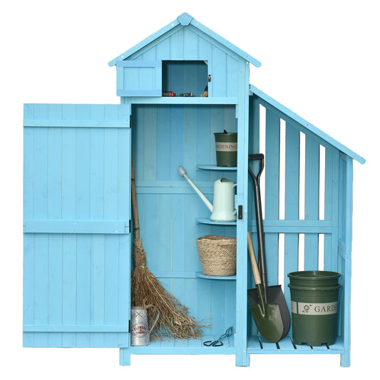 Outsunny Wooden Shed, Garden Storage Cabinet with Log Store, Waterproof Asphalt Roof and Lockable Door, Narrow Tool Organizer, 130 x 55 x 180 cm