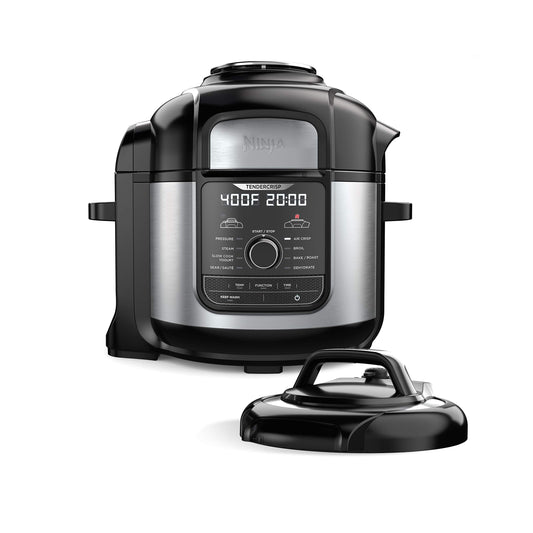 Ninja FD401 Foodi 12-in-1 Deluxe XL 8 qt. Pressure Cooker & Air Fryer that Steams, Slow Cooks, Sears, Sautés, Dehydrates & More, with 5 qt. Crisper Basket, Reversible Rack & Recipe Book, Silver